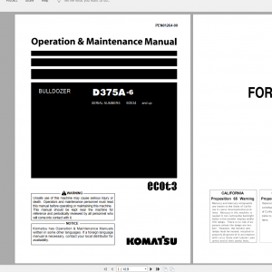 Komatsu Bulldozer D375A 6 Operation Maintenance Manual PEN01264 00 2019