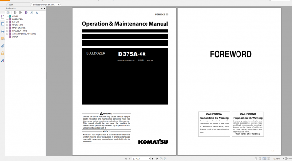 Komatsu Bulldozer D375A 6R Operation Maintenance Manual PEN00429 05 2017 Komatsu Bulldozer D375A 6R Operation Maintenance Manual PEN00429 05 2017