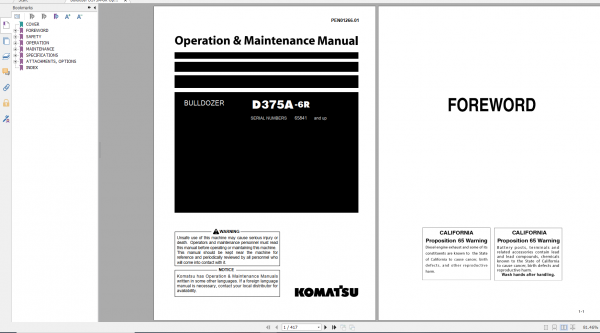 Komatsu Bulldozer D375A 6R Operation Maintenance Manual PEN01266 01 2019