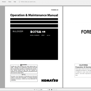 Komatsu Bulldozer D375A 6R Operation Maintenance Manual TEN00885 00 2019