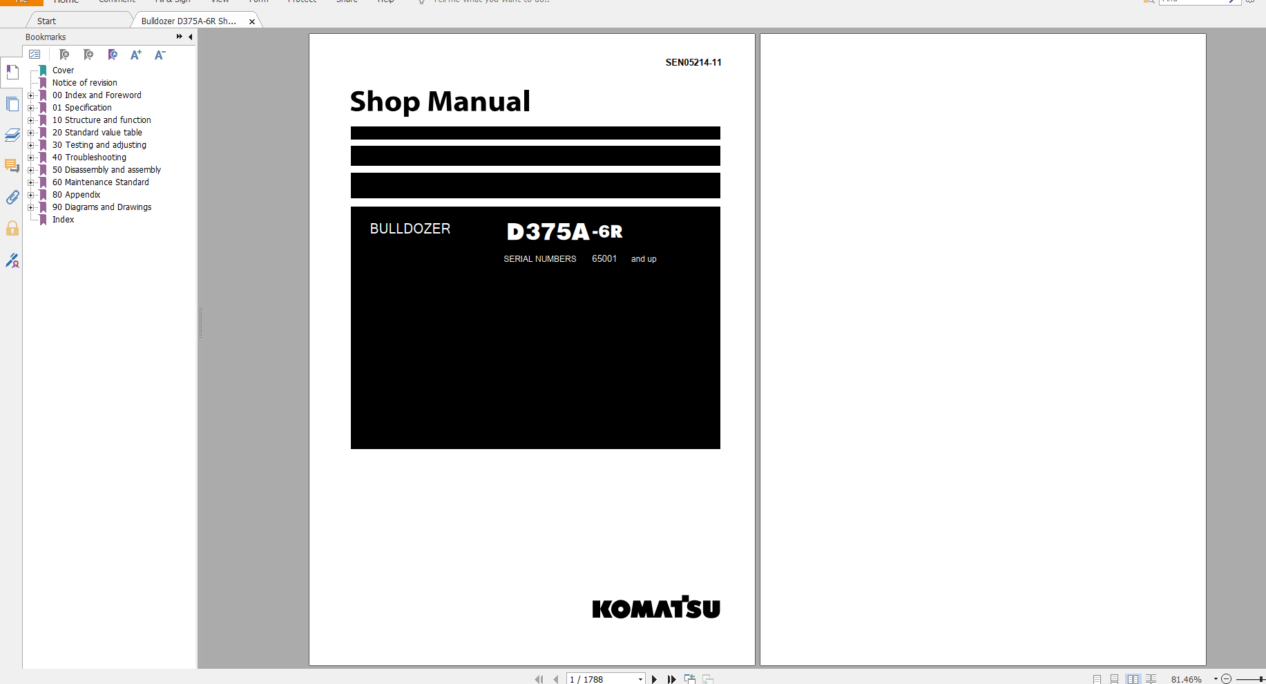 Komatsu Bulldozer D375A 6R Shop Manual SEN05214 11 2019
