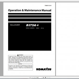 Komatsu Bulldozer D375A 8 Operation Maintenance Manual PEN01135 01 2019