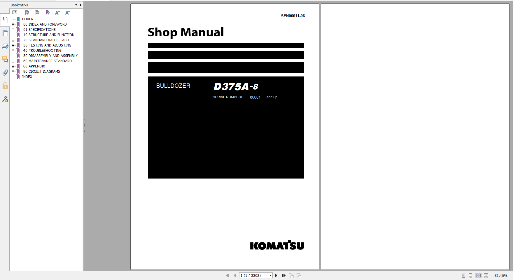 Komatsu Bulldozer D375A 8 Shop Manual SEN06611 06 2020