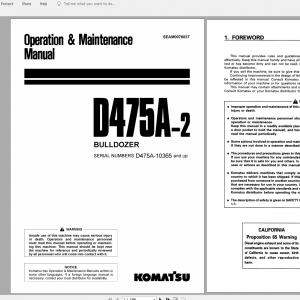 Komatsu Bulldozer D475A 2 Operation Maintenance Manual SEAM007603T