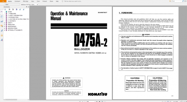 Komatsu Bulldozer D475A 2 Operation Maintenance Manual SEAM007603T