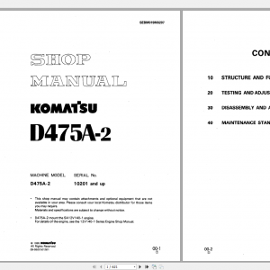 Komatsu Bulldozer D475A 2 Shop Manual SEBM019M0207 1995
