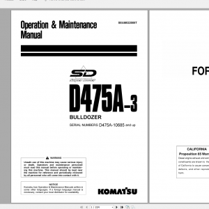 Komatsu Bulldozer D475A 3 Operation Maintenance Manual SEAM022005T 2001