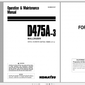 Komatsu Bulldozer D475A 3 Operation Maintenance Manual SEAM025105T 2001