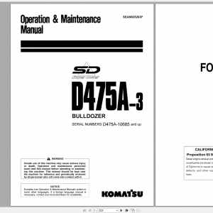 Komatsu Bulldozer D475A 3 Operation Maintenance Manual SEAM025203P 2001