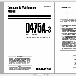 Komatsu Bulldozer D475A 3 Operation Maintenance Manual SEAM025301P 1999