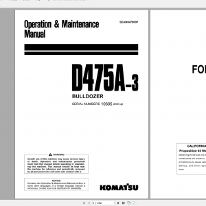 Komatsu Bulldozer D475A 3 Operation Maintenance Manual SEAM047900P 2002