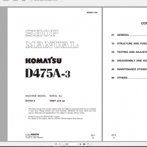Komatsu Bulldozer D475A 3 Shop Manual SEBM017209 2004