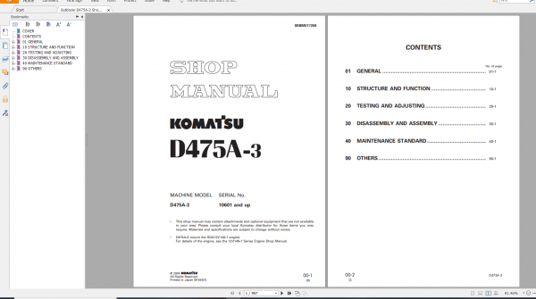 Komatsu Bulldozer D475A 3 Shop Manual SEBM017209 2004