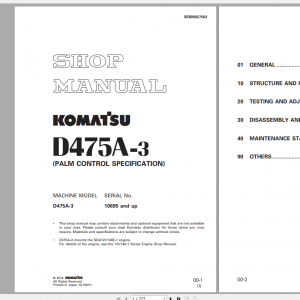 Komatsu Bulldozer D475A 3 Shop Manual SEBM027503 2018
