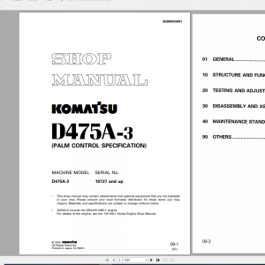Komatsu Bulldozer D475A 3 Shop Manual SEBM029001 2018