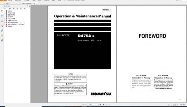 Komatsu Bulldozer D475A 5 Operation Maintenance Manual PEN00022 04 2007