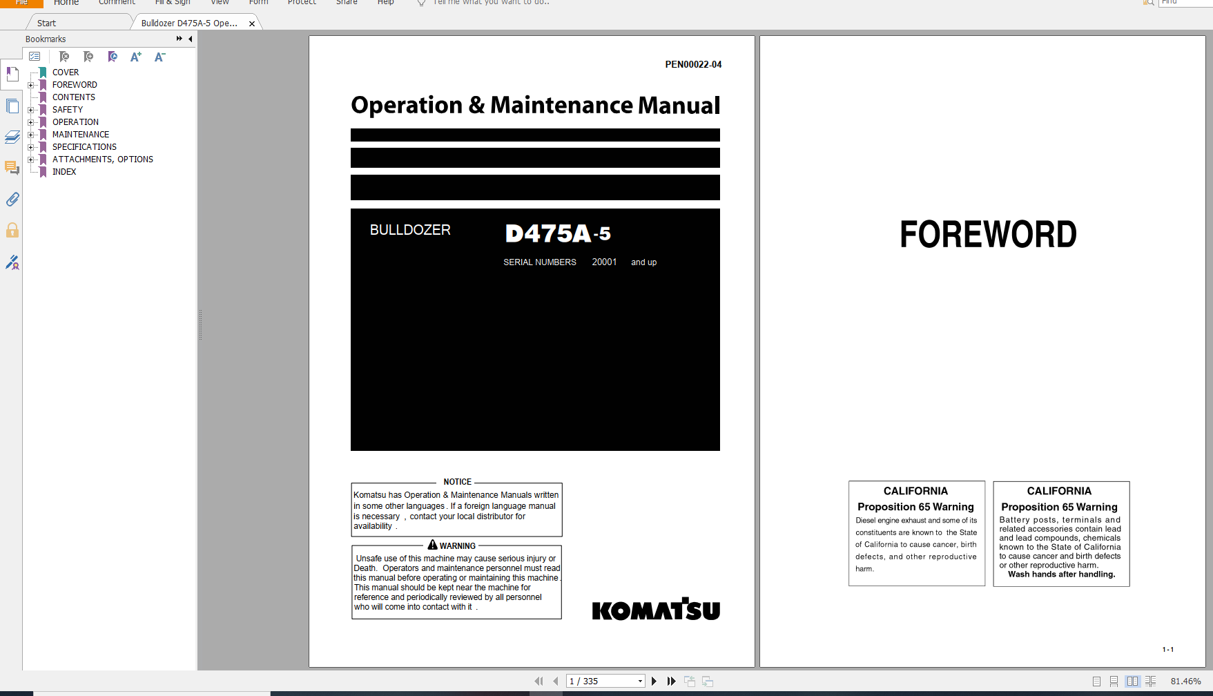 Komatsu Bulldozer D475A 5 Operation Maintenance Manual PEN00022 04 2007