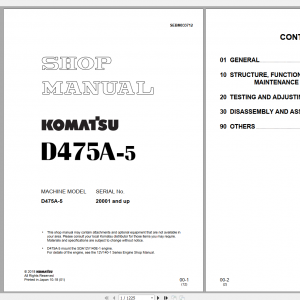 Komatsu Bulldozer D475A 5 Shop Manual SEBM033712 2018