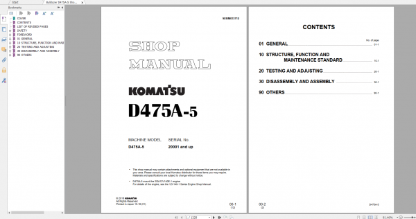 Komatsu Bulldozer D475A 5 Shop Manual SEBM033712 2018