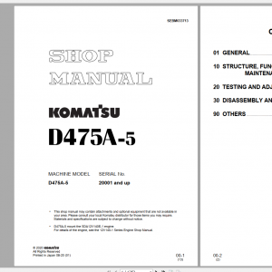 Komatsu Bulldozer D475A 5 Shop Manual SEBM033713 2020