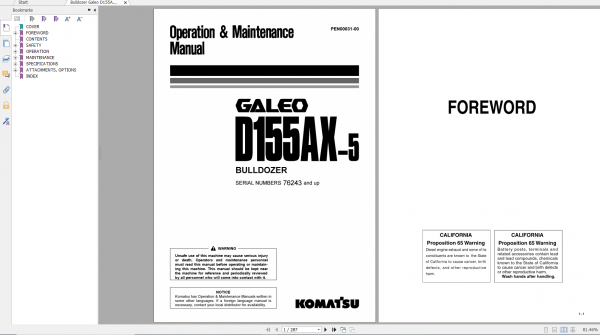 Komatsu Bulldozer Galeo D155AX 5 Operation Maintenance Manual PEN00031 00 2004