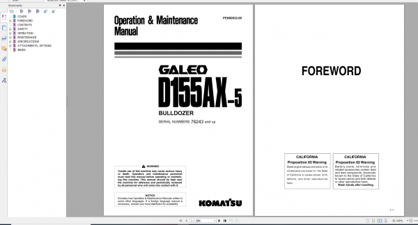Komatsu Bulldozer Galeo D155AX 5 Operation Maintenance Manual PEN00032 00 2005
