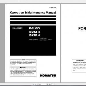 Komatsu Bulldozer Galeo D21A 8 D21P 8 Shop Manual TEN00016 01 2007