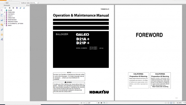 Komatsu Bulldozer Galeo D21A 8 D21P 8 Shop Manual TEN00016 01 2007