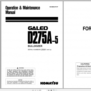 Komatsu Bulldozer Galeo D275A 5 Operation Maintenance Manual SEAM044701P 2003