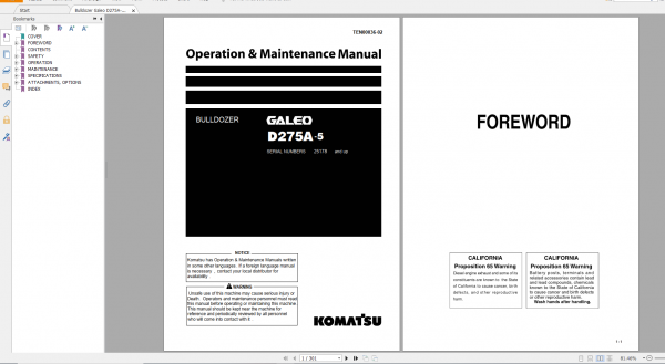 Komatsu Bulldozer Galeo D275A 5 Operation Maintenance Manual TEN00036 02 2007