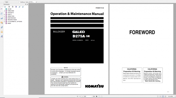 Komatsu Bulldozer Galeo D275A 5R Operation Maintenance Manual PEN00174 02 2007