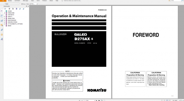 Komatsu Bulldozer Galeo D275AX 5 Operation Maintenance Manual PEN00034 02 2007