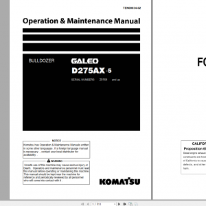Komatsu Bulldozer Galeo D275AX 5 Operation Maintenance Manual TEN00034 02 2007