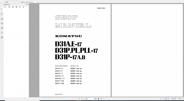 Komatsu Bulldozer Galeo D31AE 17 D31PPLPLL 17 D31P 17AB Shop Manual SEBM0114C04