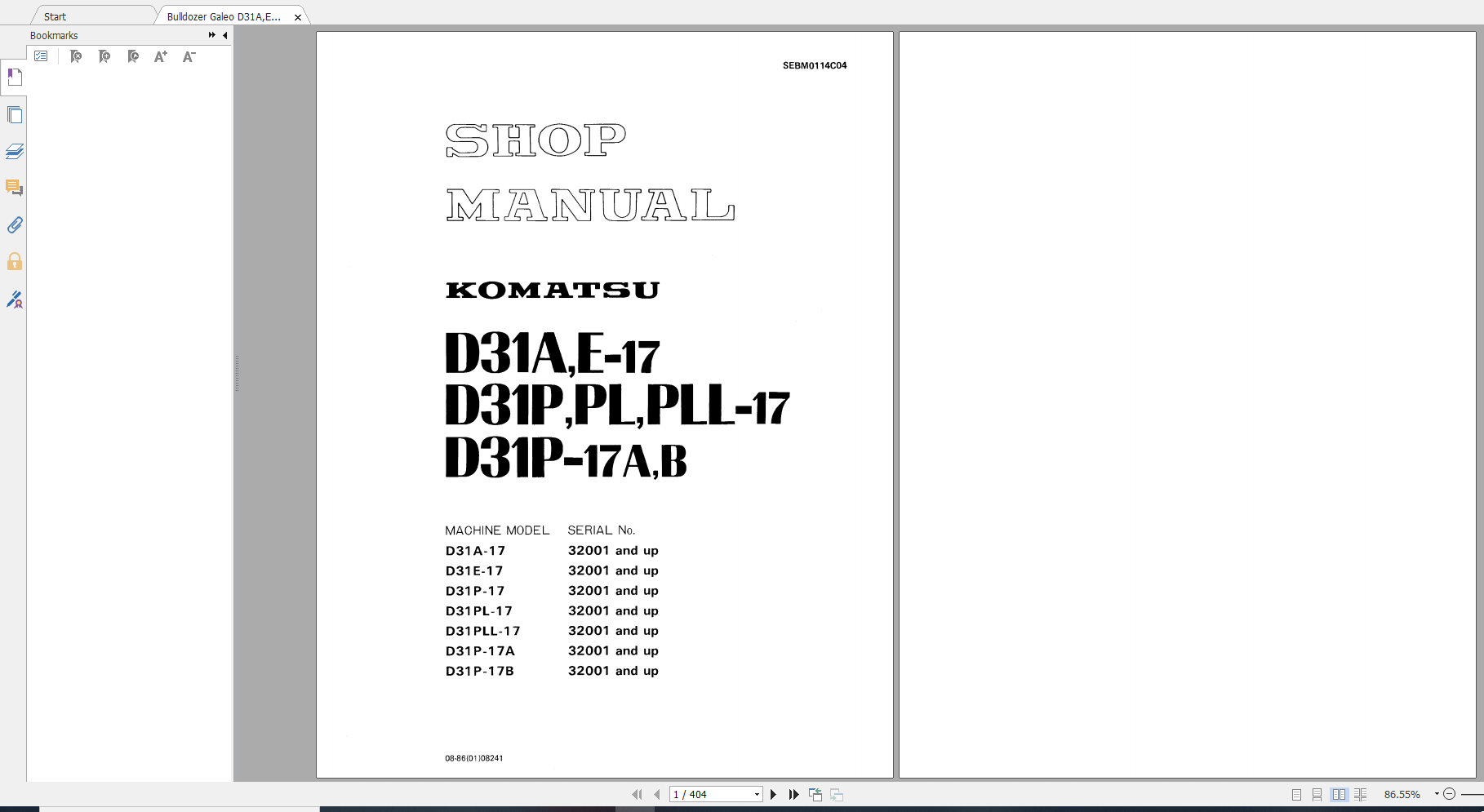 Komatsu Bulldozer Galeo D31AE 17 D31PPLPLL 17 D31P 17AB Shop Manual SEBM0114C04