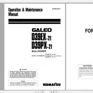 Komatsu Bulldozer Galeo D39EX 21 D39PX 21 Operation Maintenance Manual SEAM040202T 2002