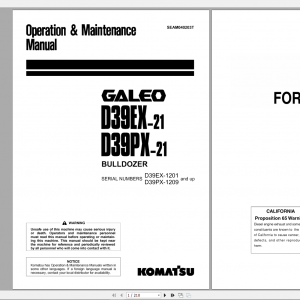 Komatsu Bulldozer Galeo D39EX 21 D39PX 21 Operation Maintenance Manual SEAM040203T 2003