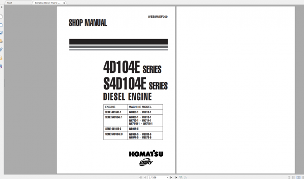 Komatsu Diesel Engine 4D104E S4D104E Series Shop Manual WEBMNEF000