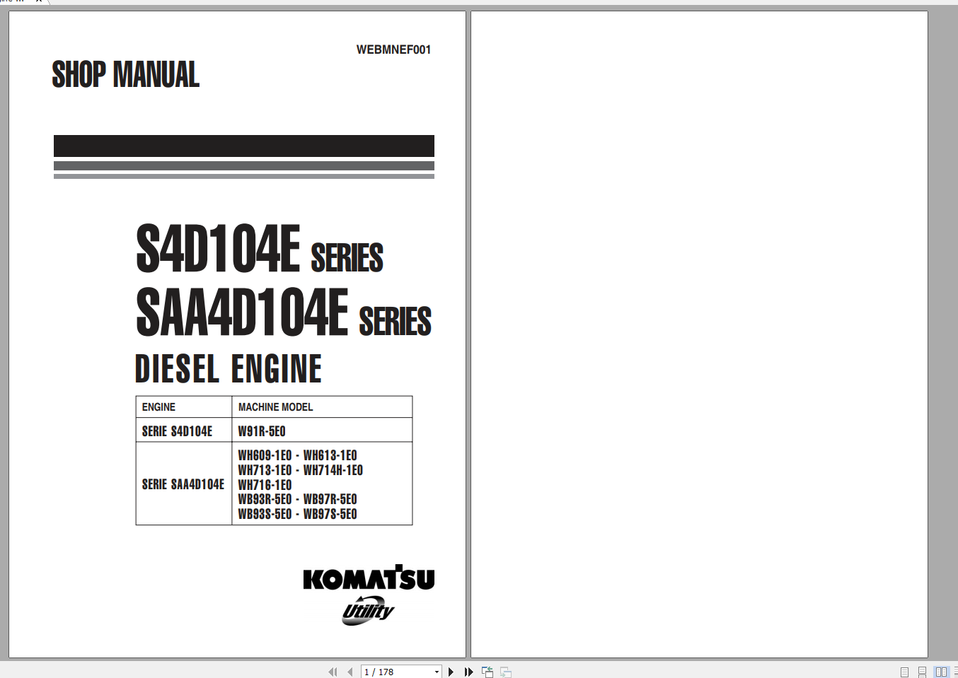 Komatsu Diesel Engine 4D104E S4D104E Series Shop Manual WEBMNEF001