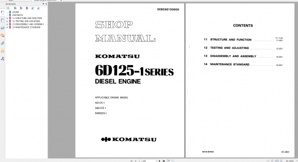 Komatsu Diesel Engine 6D125 1 Series Shop Manual SEBES6150000
