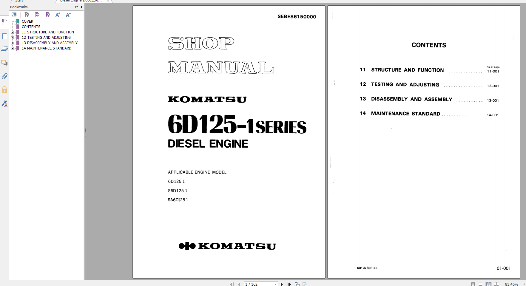 Komatsu Diesel Engine 6D125 1 Series Shop Manual SEBES6150000