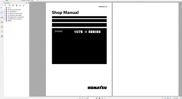 Komatsu Engine 107E 2 Series Shop Manual SEN05623 09 2016
