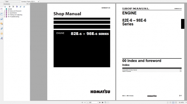 Komatsu Engine 82E 6 98E 6 Series Shop Manual SEN04211 03 2007