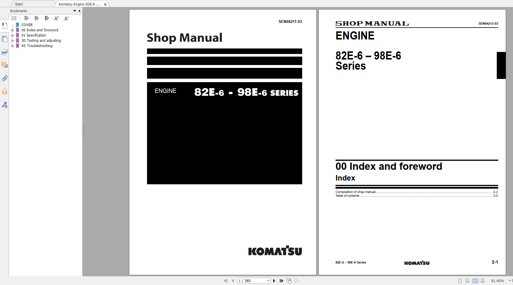 Komatsu Engine 82E 6 98E 6 Series Shop Manual SEN04211 03 2007