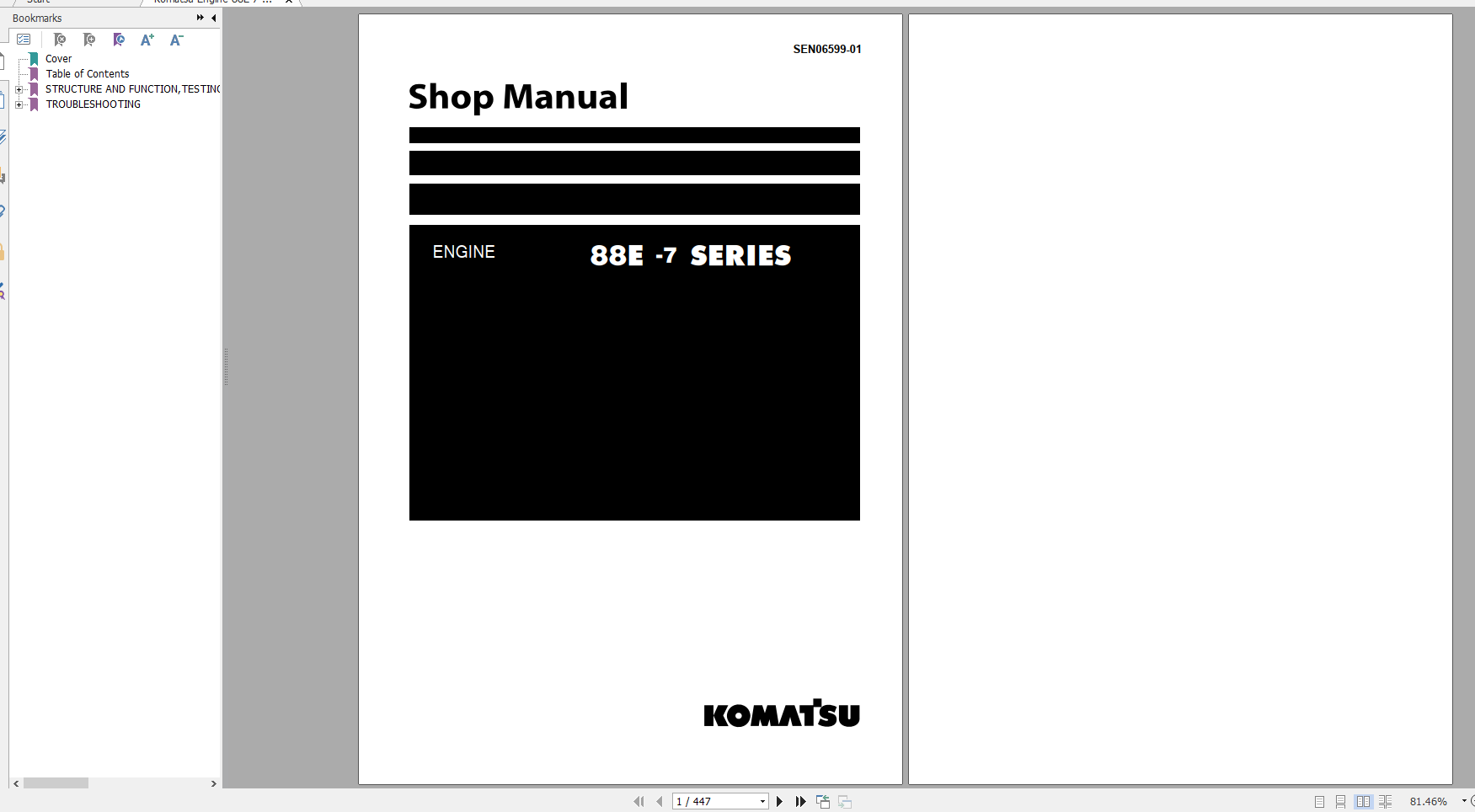 Komatsu Engine 88E 7 Series Shop Manual SEN06599 01 2018