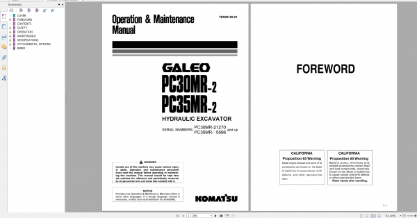 Komatsu Hydraulic Excavator GALEO PC30MR 2 PC35MR 2 Operation Maintenance Manual TEN00100 01 2005