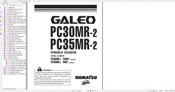 Komatsu Hydraulic Excavator GALEO PC30MR 2 PC35MR 2 Operation Maintenance Manual WEAM006600 2004