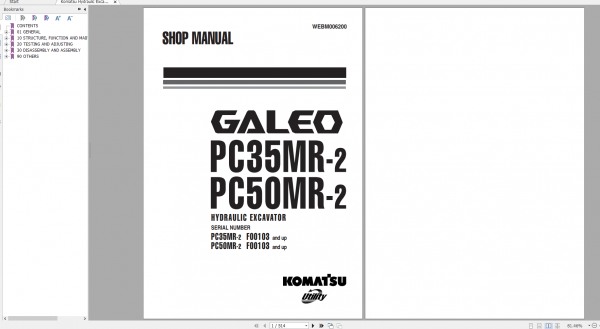 Komatsu Hydraulic Excavator GALEO PC35MR 2 PC50MR 2 Shop Manual WEBM006200 2006