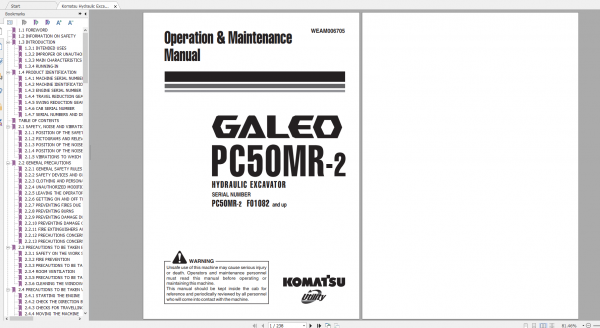 Komatsu Hydraulic Excavator GALEO PC50MR 2 Operation Maintenance Manual WEAM006705 2008