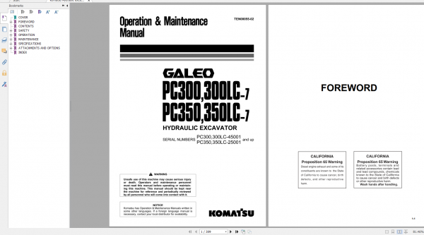 Komatsu Hydraulic Excavator Galeo PC300 7 PC300LC 7 PC350 7 PC350LC 7 Operation Maintenance Manual TEN00055 02 2006